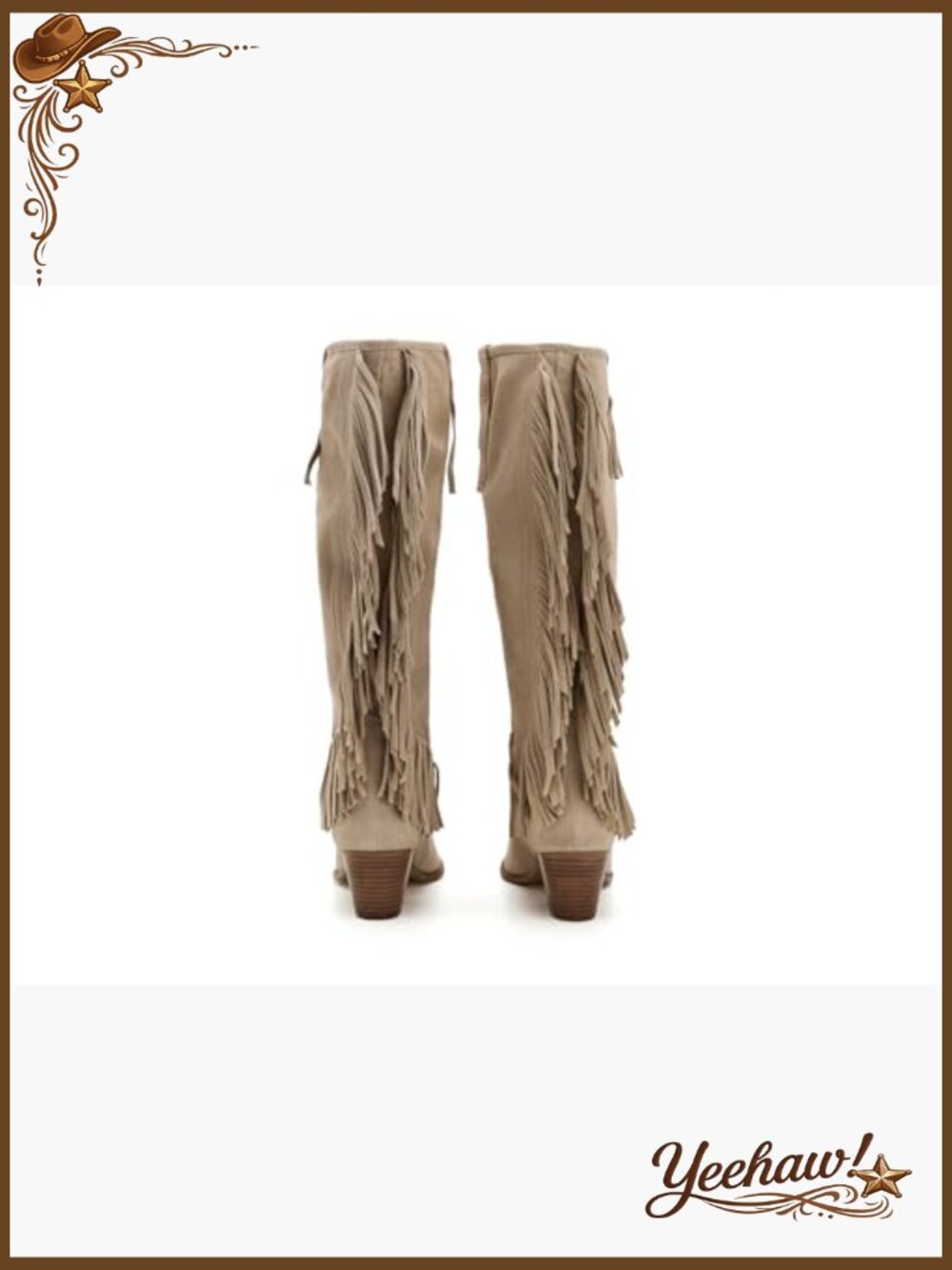 Suede Fringe Western Knee-High Boots with Block Heel - Picture 7 of 7